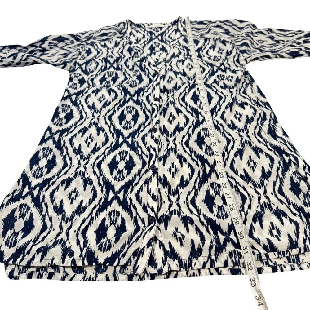 Athleta Blue White Printed Cotton‎ Silk Blend Kaftan Shirt Size M